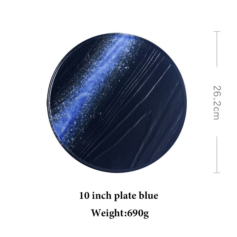 Nordic ceramic dinner plates sushi Fruit salad dessert plate round tray kitchen bone china dinnerware sets christmas plates: 10 inch blue
