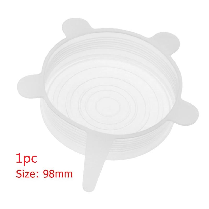 1-6 Pcs/Set Reusable Silicone Food Wrap Stretch Vacuum Seal Cover Saran Wrap Kitchen Organization Food Fresh Keeping Sealed lids: 1pc White 9.8cm