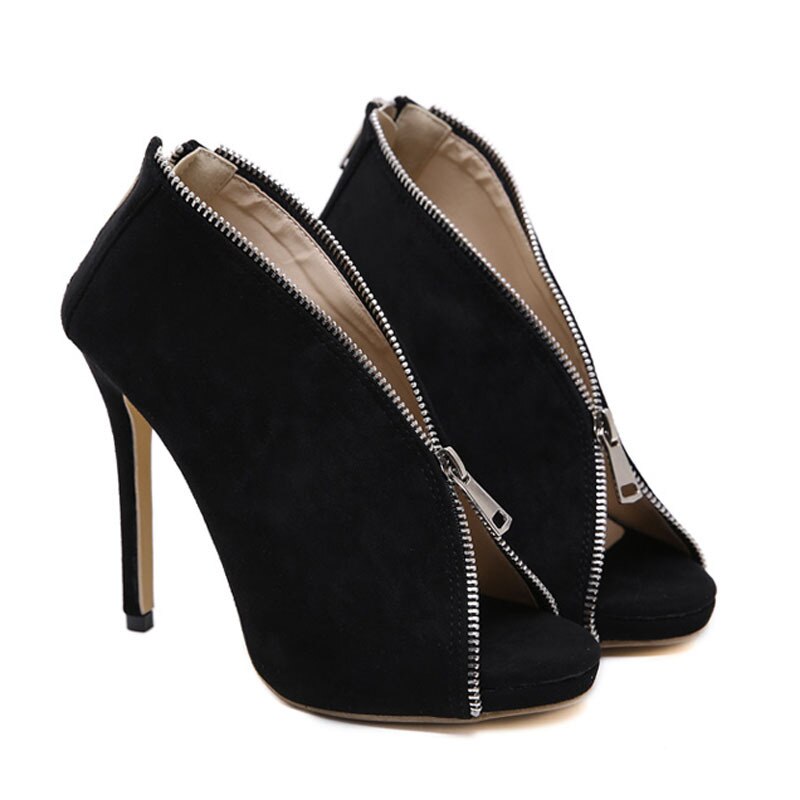 Vrouwen Flock Enkellaarsjes Hoge Hakken Rits Gladiator Hakken Zomer Schoenen Vrouwelijke Mode Peep Toe Sandalen Partij Bruiloft Sandalen