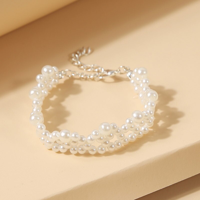 Einstellbare Weiß Imitation Perle Perlen Armband Frauen Handgemachten Charme Armband Damen Schmuck: 2