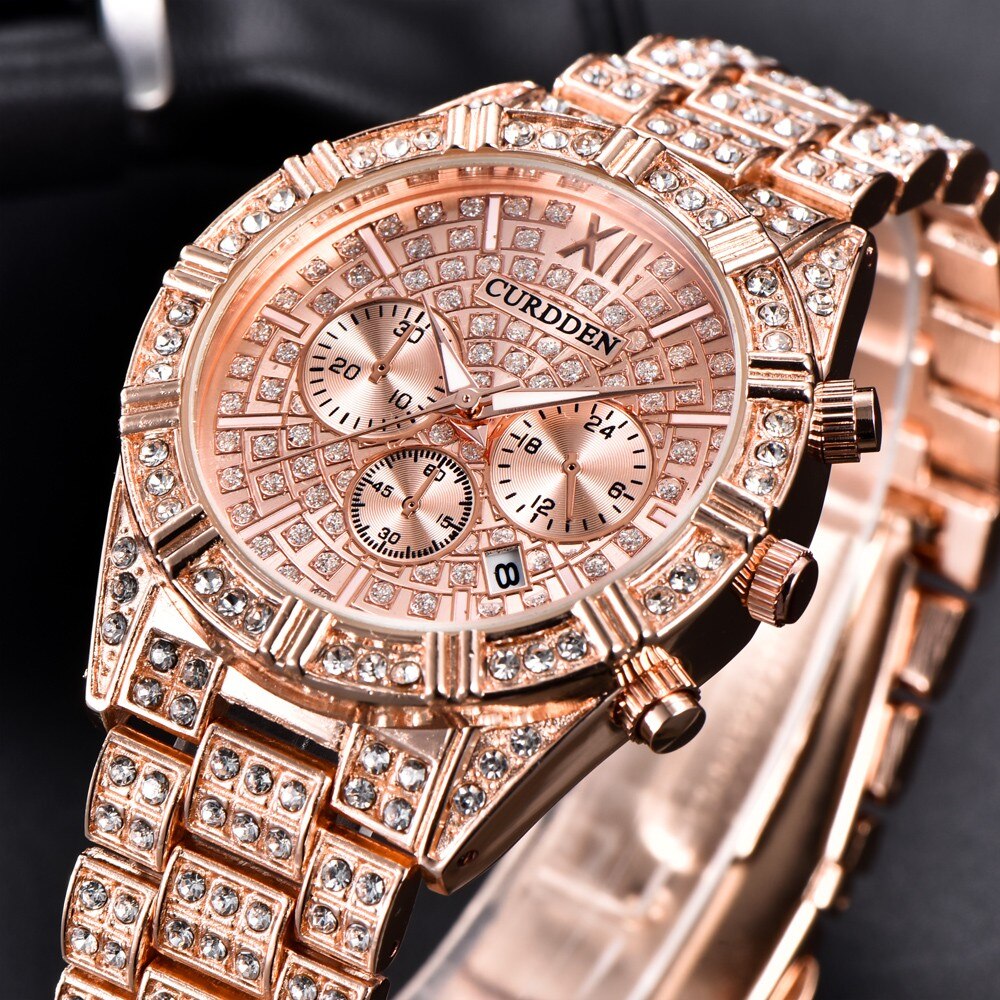 Hip Hop Watch Men Chronograph Diamond Iced Out Mens Watches Brand Luxury Gold Clock Quartz Male Wristwatch relogio