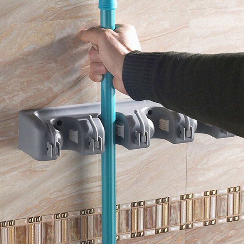 Soporte de plástico ABS para escoba de baño, herramienta mágica para fregona, estante para fregona de cocina, multifuncional, con gancho