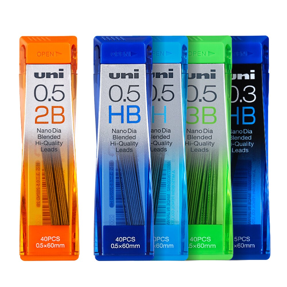 UNI 202ND Automatic Pencil Lead 0.5/0.7/0.3 Refill Nano Diamond Not Easy To Break Pencil Lead Black HB/2B/2H/B for Students