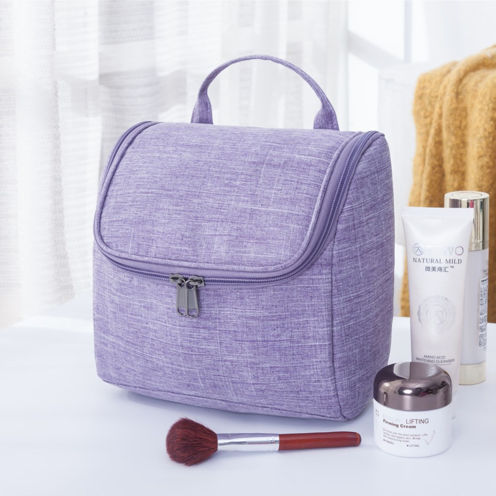 Sac de maquillage solide à fermeture éclair Oxford pour femmes, Style , sac fourre-tout Portable de voyage pour femme, trousse de toilette, sac cosmétique: VIOLET