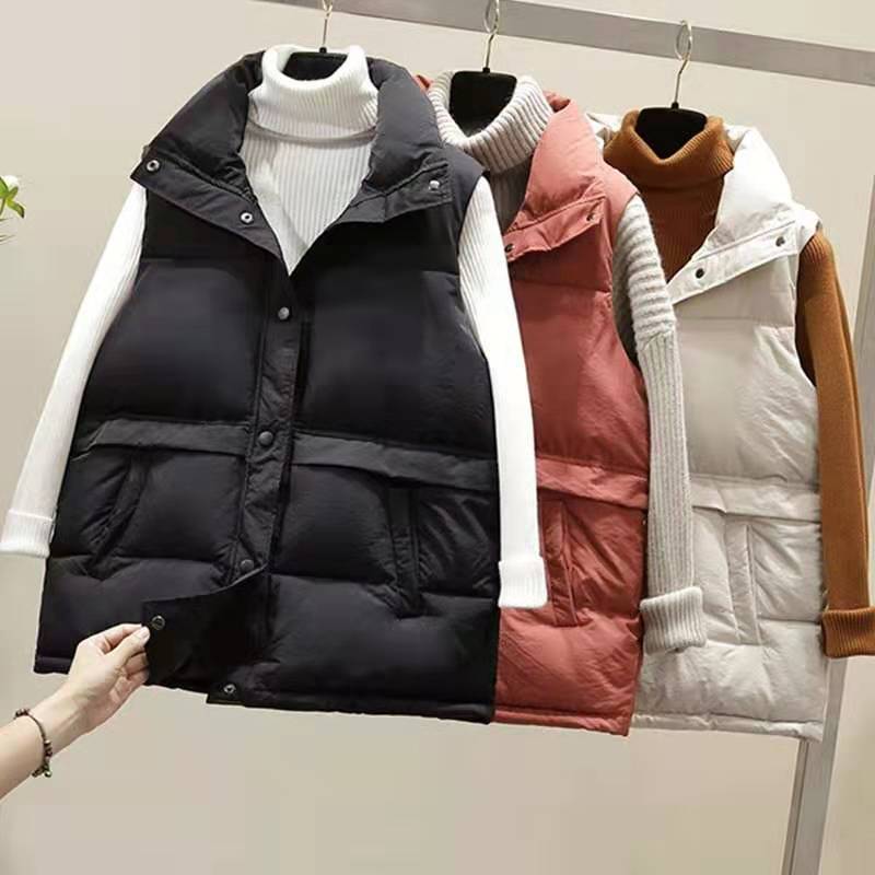 Vangull kvinder ærmeløs vest vinter varm plus size dun bomulds vatteret jakke kvinde veste mandarin krave ærmeløs vest