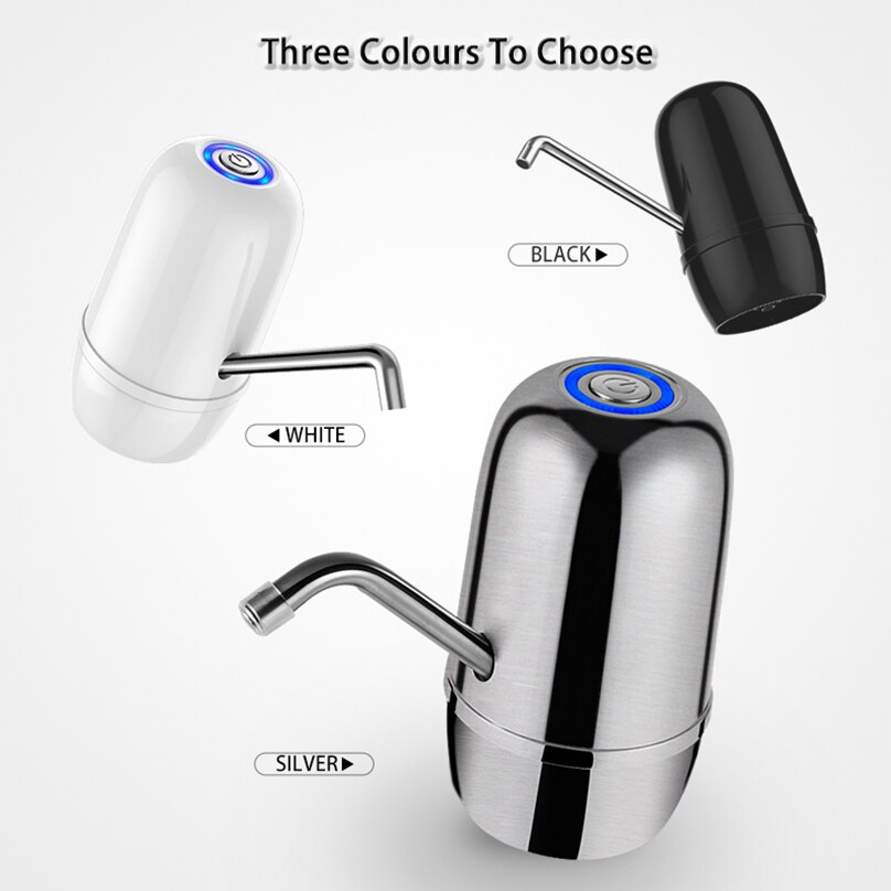 Sainless Staal Water Fles USB Pomp Dispenser Zilver Elektrische Drinkwater Dispenser Tap Met 2000 mAh Dual Pompen Krachtige