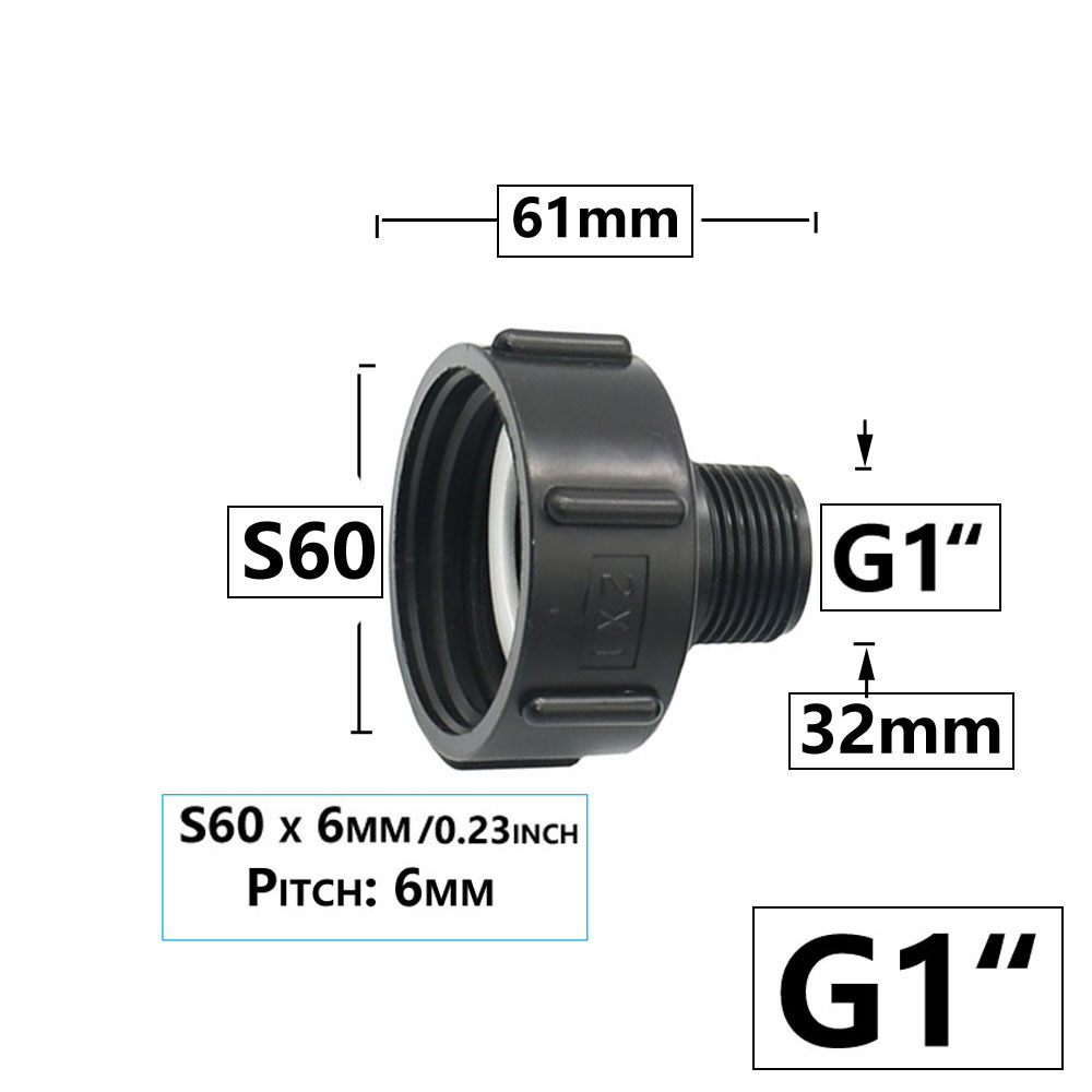 IBC Tank Adapter S60 x 1/2" 3/4' 1" 1.5 2" 63/75/80/100mm Thread Connector Ton Barrel Connect 1000 Liter IBC Tank Fitting: grey
