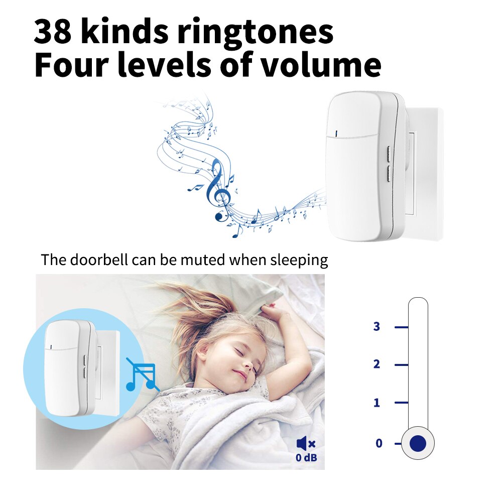 AVATTO Wireless Doorbell，No Battery Required，US EU UK Plug, IP68 Waterproof Welcome Bell Home Door Bell Smart Home Security