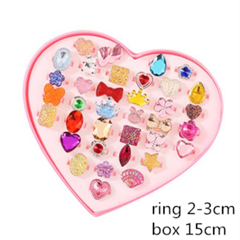 36Pc Shiny Verstelbare Kinderen Cartoon Ringen Snoep Bloem Diamant Boog Vorm Ring Set Mix Vinger Sieraden Ringen Kid meisjes Speelgoed