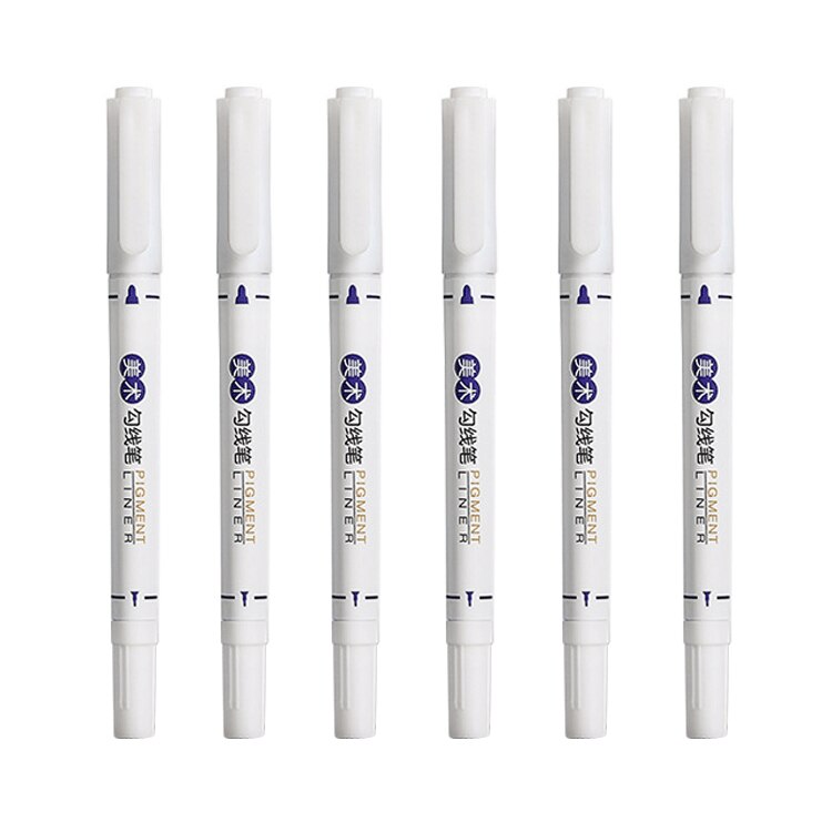 6Pcs/Set Art Marker Waterproof Permanent Dual Tip 0.5/1.0 mm Nib Black Blue Red Art Marker Pens Student School Office Stationery: 6 Pcs Blue Set