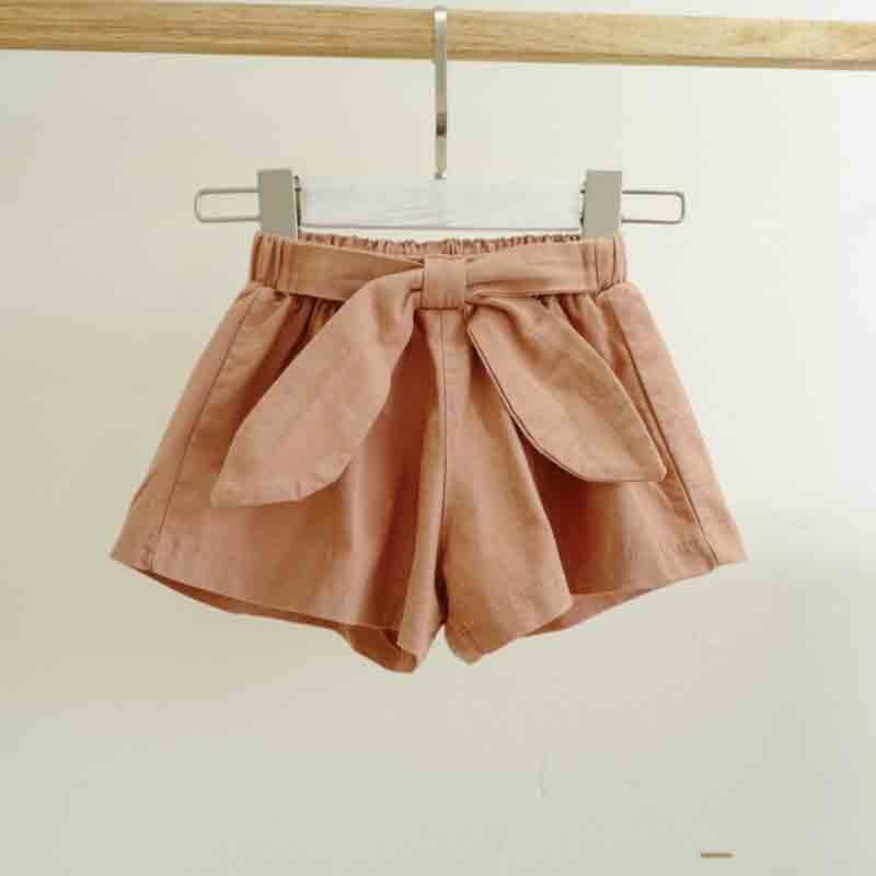 Vêtements d'été pour bébés filles | Shorts à nœud solide, pantalons courts, taille élastique, Shorts pour enfants en coton, pantalons courts pour filles, kaki: Pink / 4T