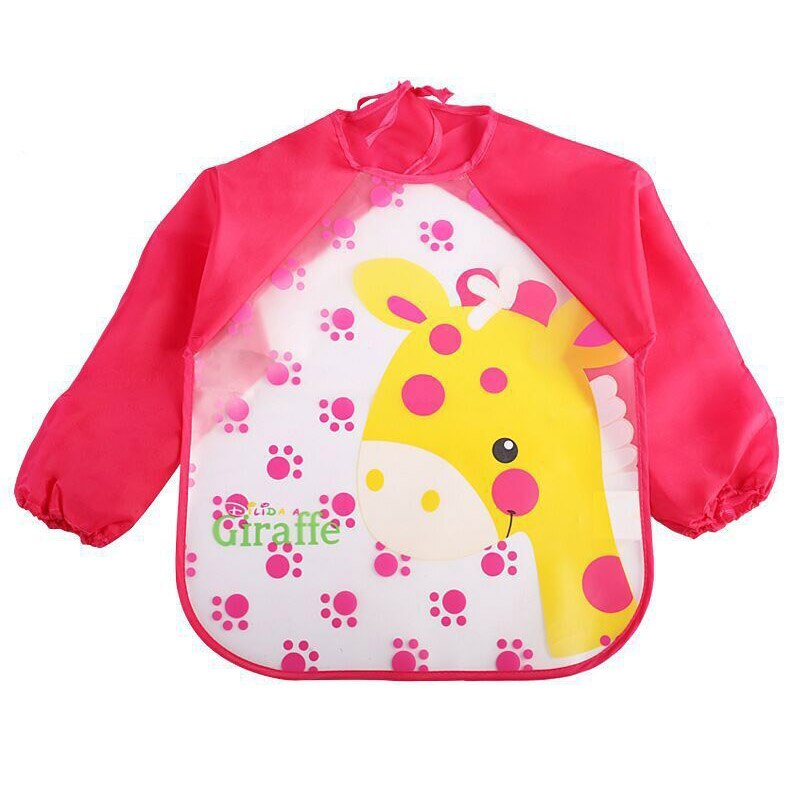 1Pcs Waterdichte Baby Schort Cartoon Patroon Baby Slabbetjes Schort Eva Leuke Lange Mouwen Baby Burp Doek Slabbetjes: Red giraffe