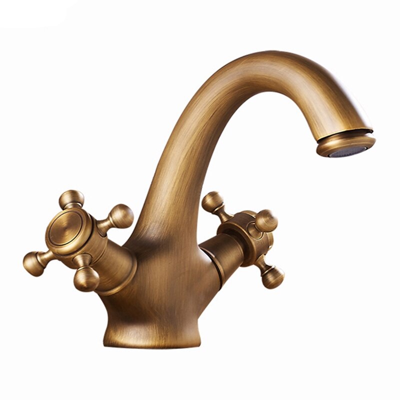 Grifo antiguo de agua y fría Br, grifos de lavabo cepillado de bronce, baño, lavabo de clásico, mezclador de doble mango: 15X4.8CM
