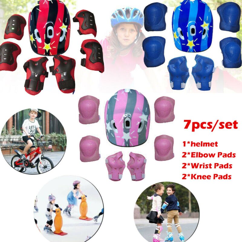 7 Stks/set Kids Rolschaatsen Fiets Helm Knie Pols Guard Elleboog Pad Set Voor Kinderen Fietsen Sport Beschermende Guard Gear set