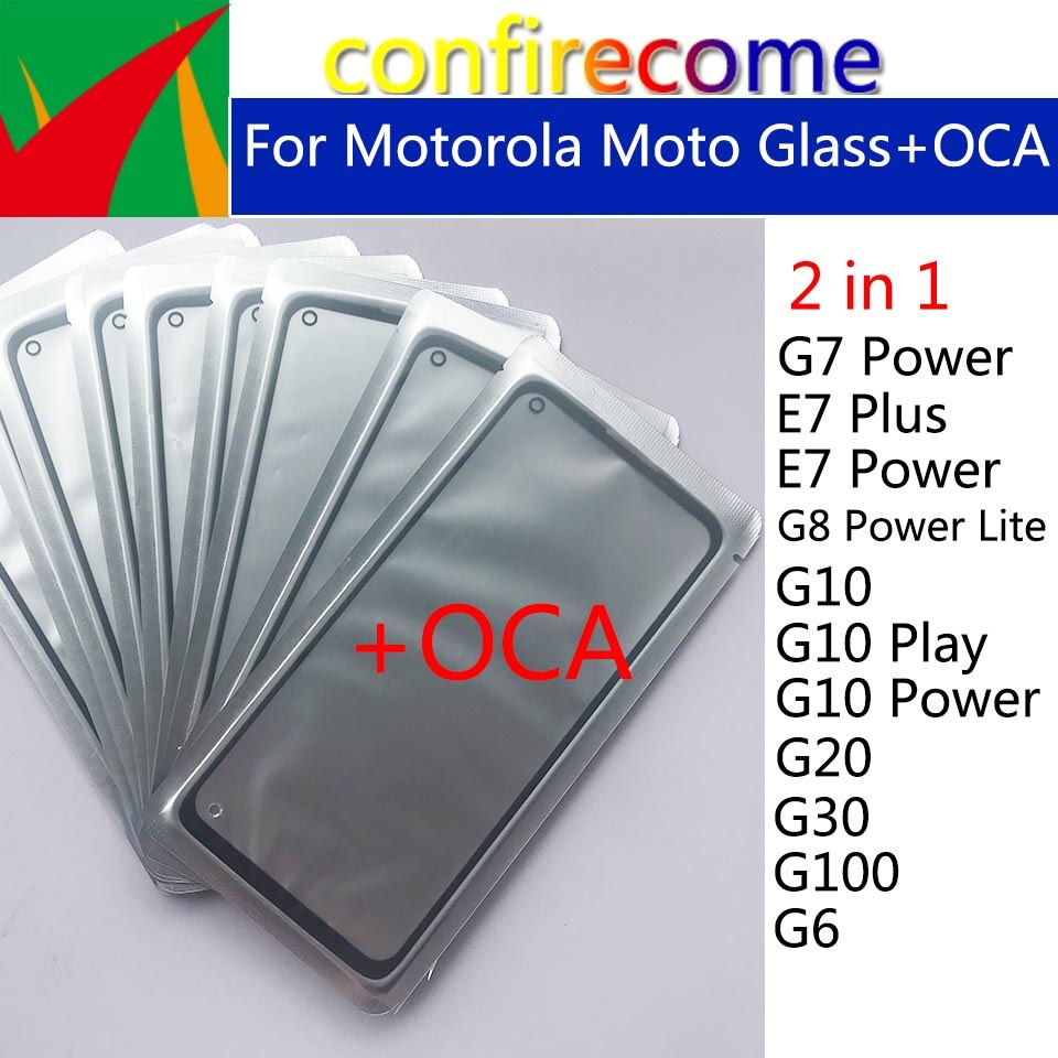 10Pcs\Lot For Moto G6 G7 G10 E7 Plus Play G8 Power Lite G20 G30 G100 LCD Front Touch Screen Lens Glass With OCA Glue Replacement