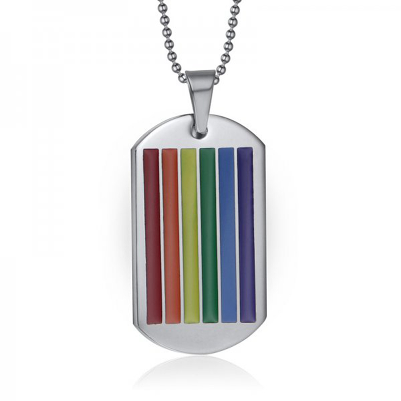 Neue Edelstahl Kreis Platte Regenbogen Stolz Homosexuell Halskette Männer Paar unisex Anhänger Kette Schmuck: 16N1302