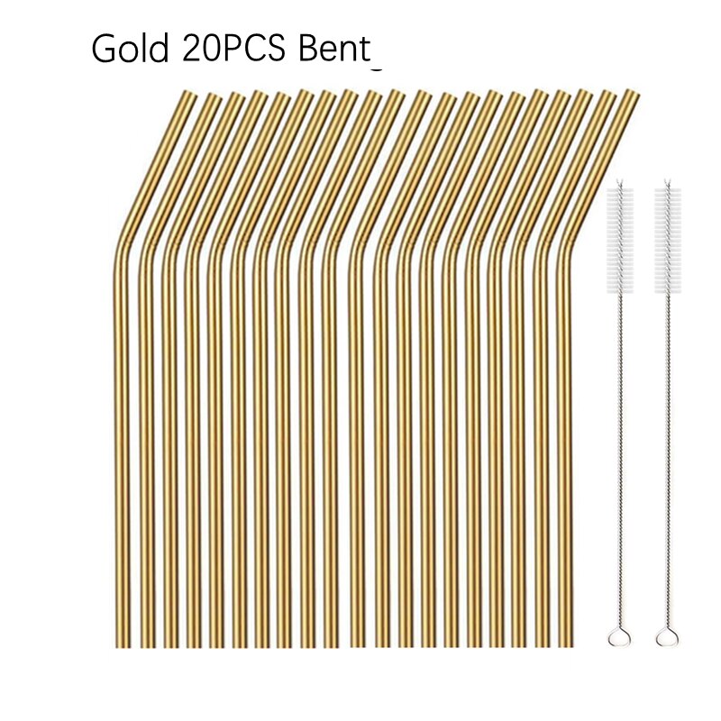 6*215Mm 10 Kleuren Milieuvriendelijke Herbruikbare Metalen Rietjes Set 304 Rvs Rietje Cocktail Party Favor Bar accessoire