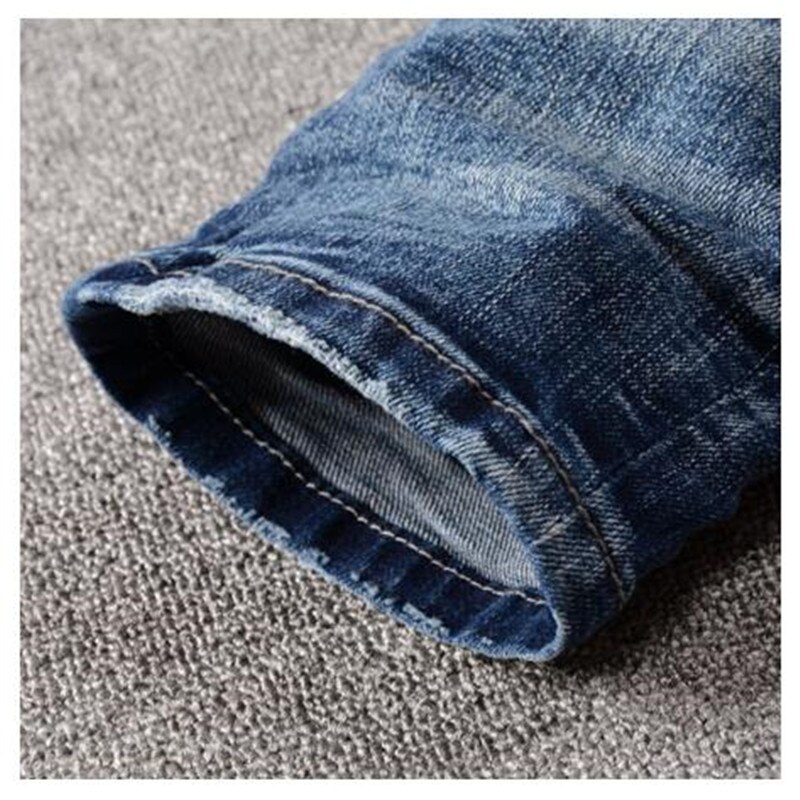 Men's PU leather patchwork ripped biker jeans Patch slim skinny stretch denim pants