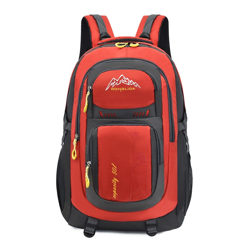Ungdoms sport ryggsekk herre reise ryggsekk nylon vanntett utendørs tur fjellklatring bag student skolesekk svart: Rød