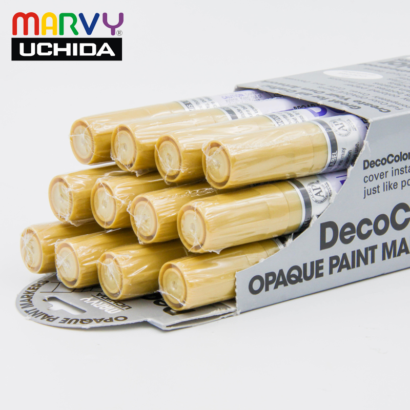 Marvy-Marcador de pintura opaco 120S & 300S, pluma metálica, papelería, color dorado/plateado/blanco, 0,7/1,0/2,0mm