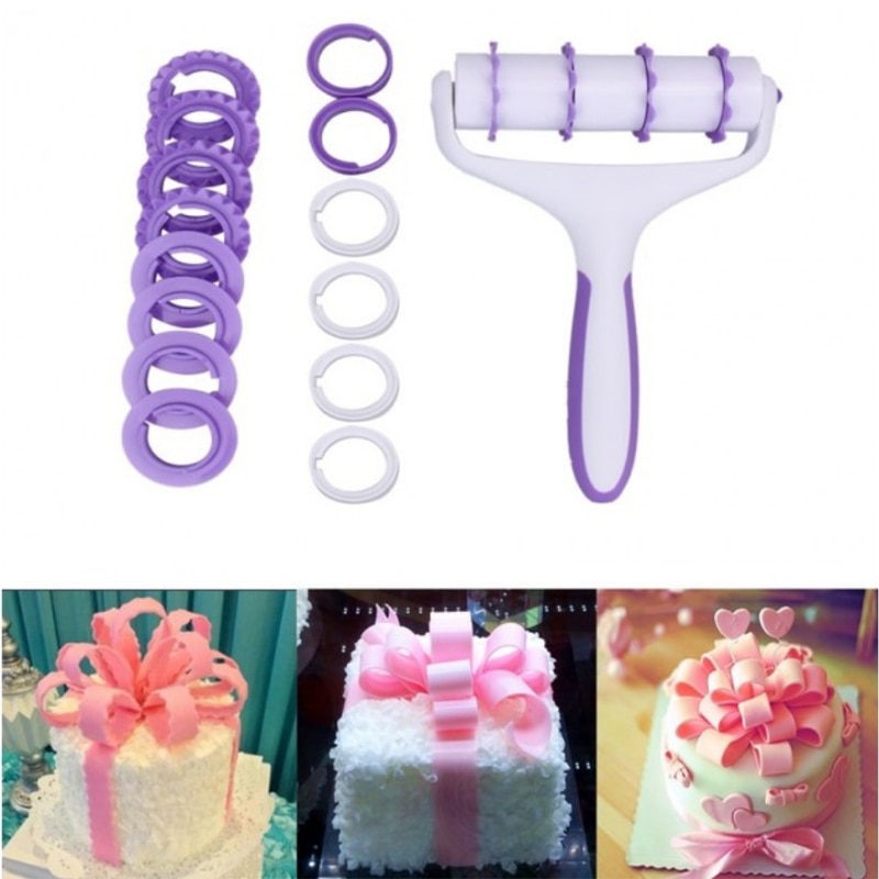 Plastic Cake Rolling Pin Lace Embosser Roller Set Decoreren Gereedschappen Bakken Voor Fondant Strip Lint Wheel Cutter