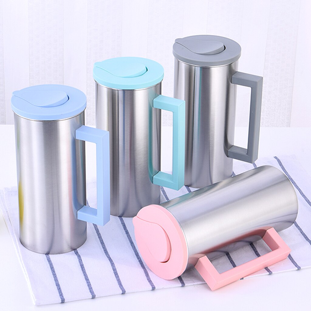 1.8 Liter Large Stainless Steel Water Pitcher Jug Drinks Juice Beverage Jugs for Home Kitchen Shop Cafe Office Use