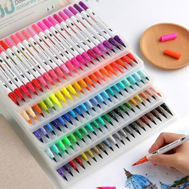 Rotuladores de doble punta para niños y adultos, juego de 12/24/36/48/60/80/100, rotuladores de arte para pintar y dibujar, material escolar