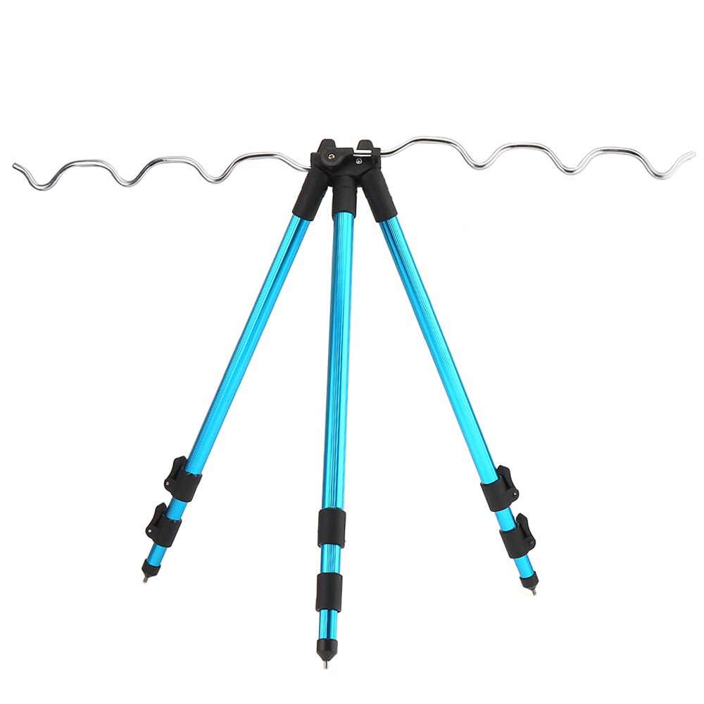 Aluminum Alloy Telescopic 5 / 7 Groove Fishing Rod Holder Portable Collapsible Tripod Stand Sea Fishing Pole Bracket: E Type-Blue