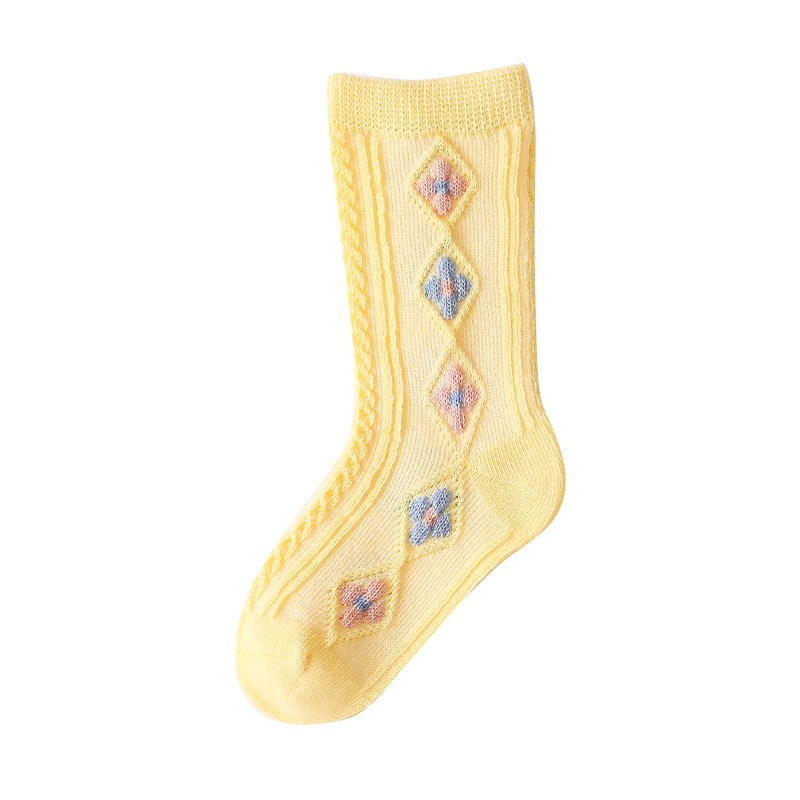 Bloem Borduren Baby Sokken Herfst Warm Pasgeboren Knie Sokken Zachte Gebreide Baby Meisjes Jongens Sokken Pasgeboren Accessoires: yellow