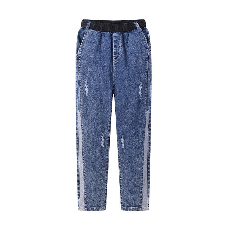 Spring Denim for Boys Solid Ripped Children's Jeans Elastic Waist Jeans Kids Boys Casual Autumn Clothing for Boys 6~14 Years C79