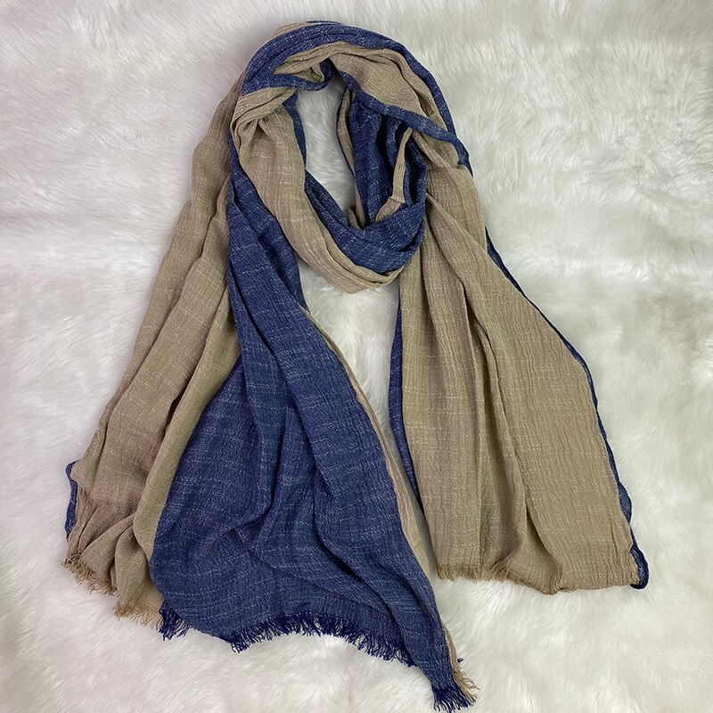 Chal largo de algodón y lino a rayas para mujer, bufanda Unisex, estilo Kroea, Primavera,: Beige
