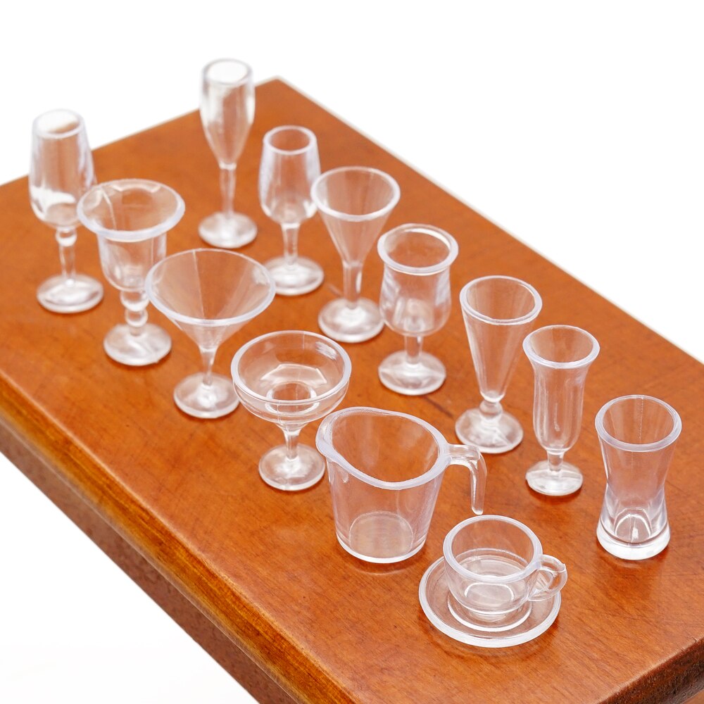 Odoria 1:12 Miniature 14PCS Clear Cups Set Glassware Tableware Miniature Dollhouse Kitchen Accessories Diningroom Restaurant