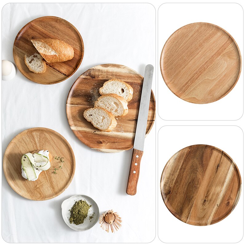 Napperon en bois causeuse en bois plaque de casserole en bois plats de fruits soucoupe plateau à thé Dessert assiette à dîner forme ronde vaisselle