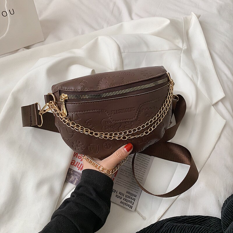 Stilvolle Tasche Weibliche Neue Schüler Westlichen Stil Brust Tasche Crossbody Einfarbig Kette Textur Beliebte Schulter Bote Tasche: kaffee farbe