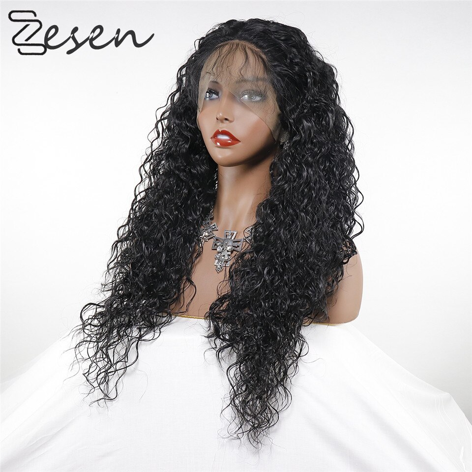 ZESE13x4 Black Synthetic Lace Front Wigs Kinky Curly Long Hair Resistant Glueless With Natural Hairline for Women With Baby Hair