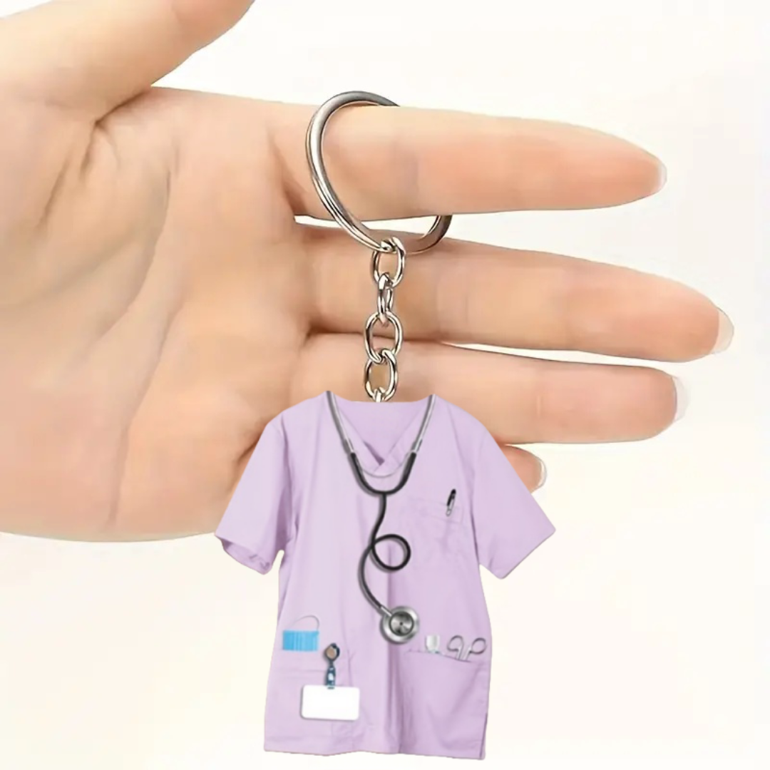 Sygeplejerskeuniform nøglering vedhæng, sygeplejersketøj 2d flade akryl ornament charms, hængende dekoration til bil, taske, festlig, fest: Lyserød