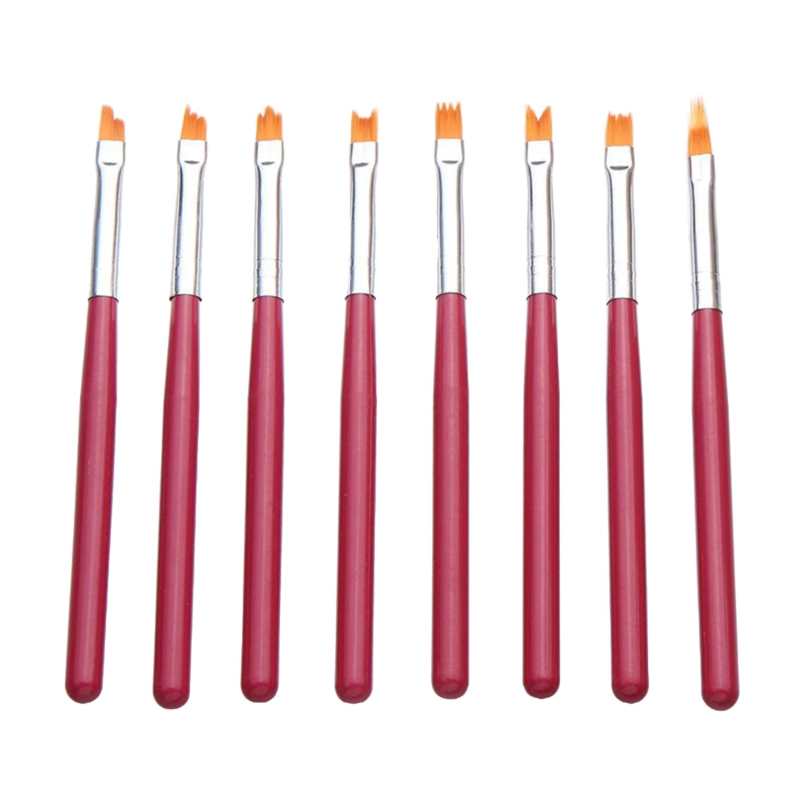 8Pcs 3D Nail Art Brush Set Gel DIY Manicure Various Shapes Draw Lines Tool: red