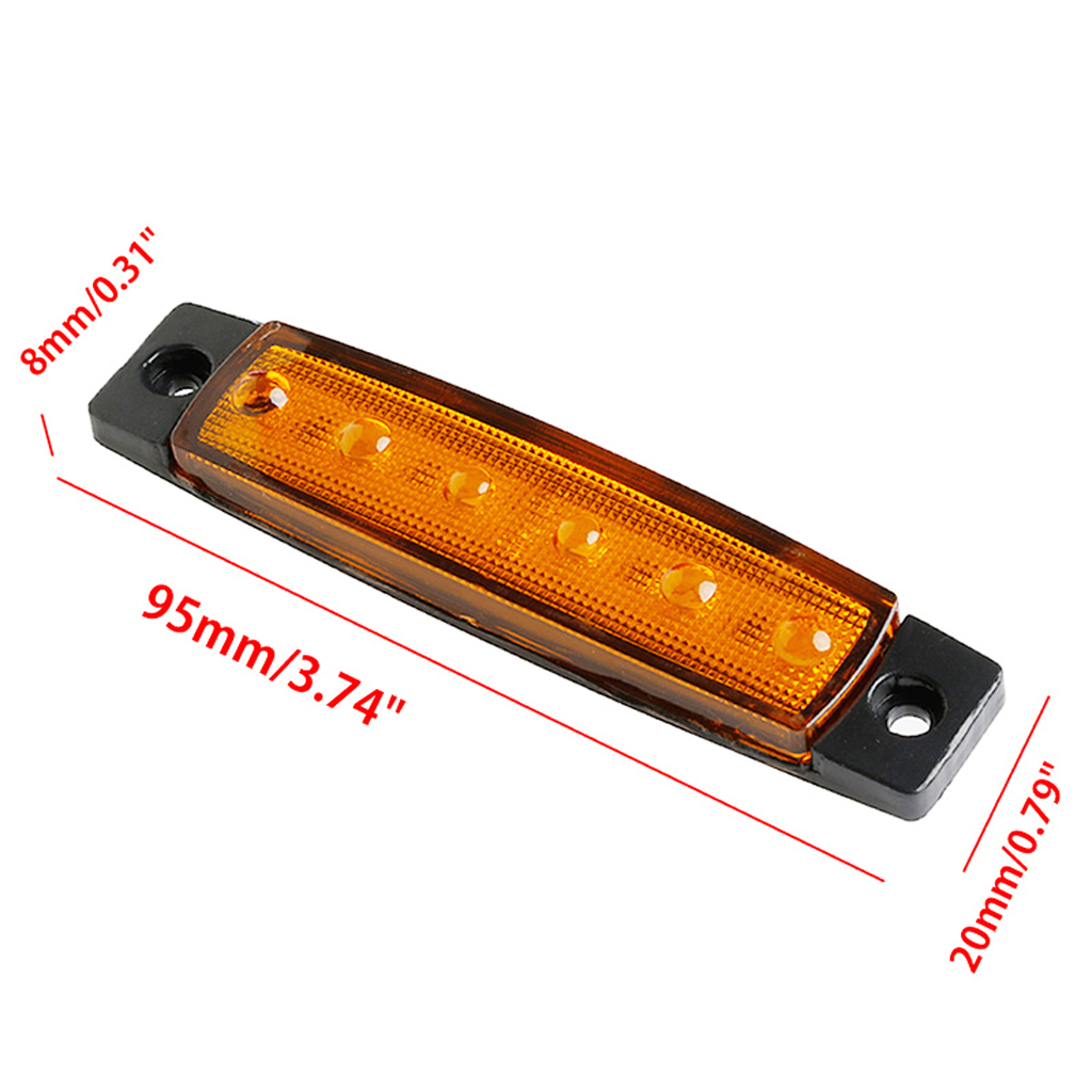 2X 6-Led Bus Van Boot Truck Trailer Side Marker Tail Light Lamp Geel/Amber 12V