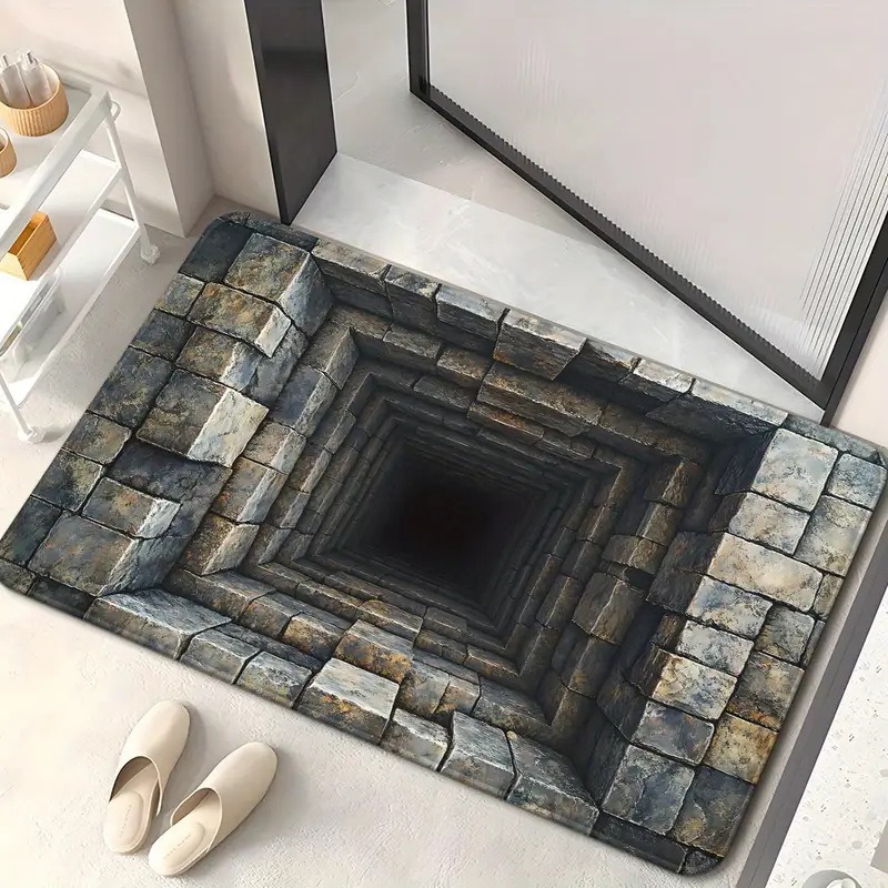 Front Door Mat Entrance Brick Bottomless Hole Area Rug 3D Trap Optical Visual Illusion Rugs Playroom Floor Carpet Mat: 400mm x 800mm / green