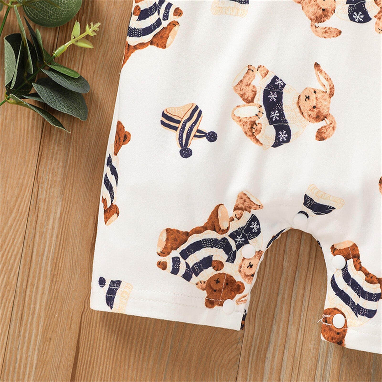 Baby Baby Meisjes Jongens Unisex Toevallige Romper, Korte Mouwen Cartoon Beer Gedrukt Revers Patchwork Jumpsuits