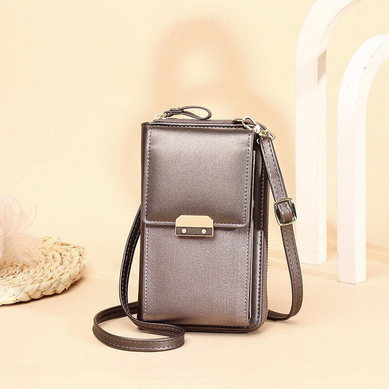 Women Messenger Bags Outing Shoulder Bag Mobile Phone Wallet Solid Color Small Mini Crossbody Bag Long Shoulder Strap: Champagne