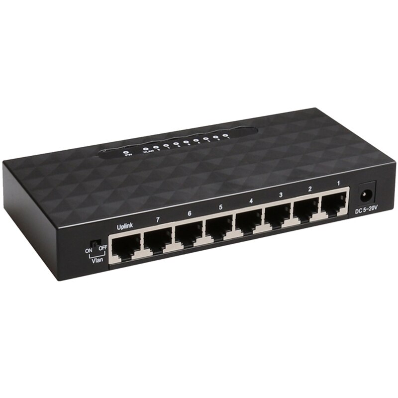 8 Poorten 10/100M Fast Ethernet Switch RJ45 Lan Hub Plug En Play Geen Ventilator Met Vlan Switch ondersteuning 5-20V Input