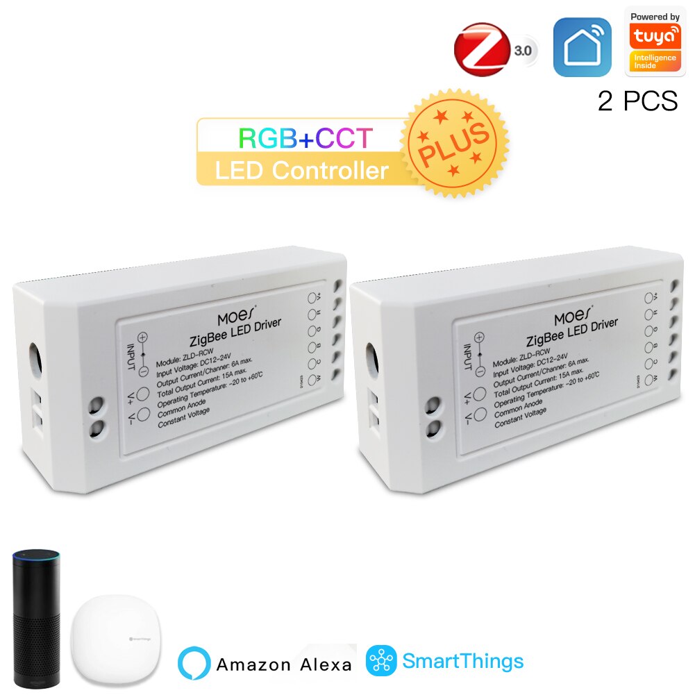 MoesHouse – Module variateur intelligent ZigBee, rvb CCT, pour bande LED, contrôle avec application Tuya, Alexa Echo Goolge, pour la maison: 2PCS ZigBee RGBCCT