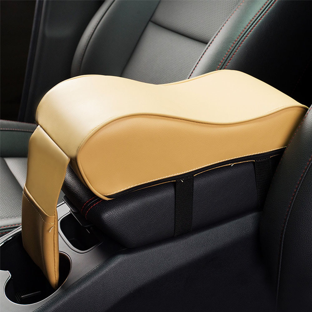 Universal Leather Car Armrest Pad Auto Armrests Car Center Console Arm Rest Seat Box Pad Cushion Vehicle Protective Car Styling: Beige