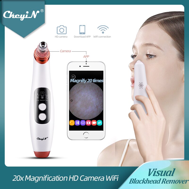CkeyiN Visual Blackhead Remover with Camera WIFI Pore Vacuum Cleaner 20x Magnification Acne Comedone Extractor Suction Tool 48