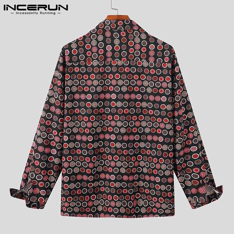 Men Shirt Polka Dot Print Turn Down Collar Long Sleeve Streetwear Casual Camisas Vintage Leisure Men Clothing INCERUN S-5XL