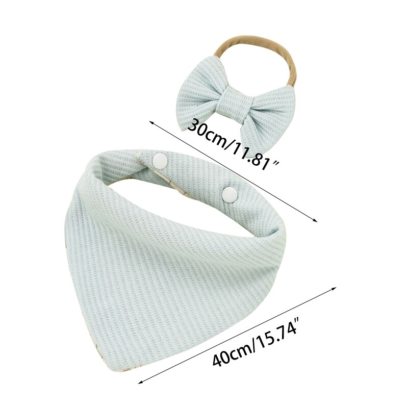 Bavoirs avec nœud papillon pour bébé, 2 pièces, bandeau gaufré, serviette de salive, bandeau triangulaire pour cheveux, Clo G99C