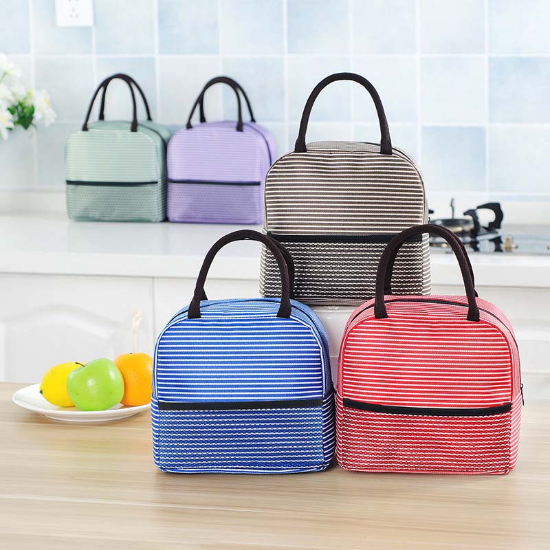 Bolsa térmica a rayas para niños, bolsas de almuerzo térmicas de aislamiento, portabotellas impermeable Madeira, Bolsa de almacenamiento de alimentos, Hobos