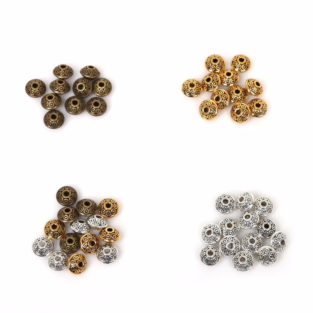 50 stuks tibetaanse ronde ovale metalen kralen voor het maken van sieraden, doe-het-zelf zinklegering bedelaccessoire voor het maken van sieradenarmbanden