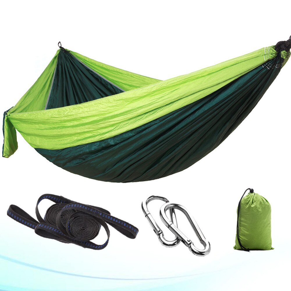 Udendørs camping hængekøje hængende seng rejse bærbar hængekøje enkelt dobbelt person fritid hængekøje  (1pc hængekøje , 2 stk stål spænde